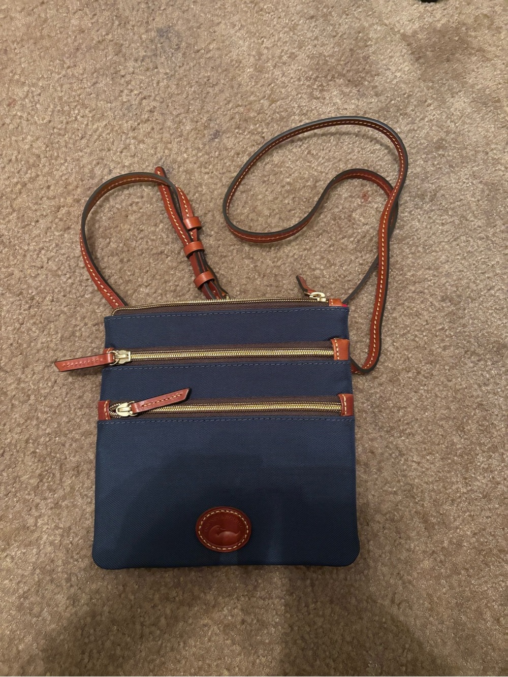 NWOT Dooney & Bourke Nylon North South Triple Zip Crossbody Bag Navy Blue
